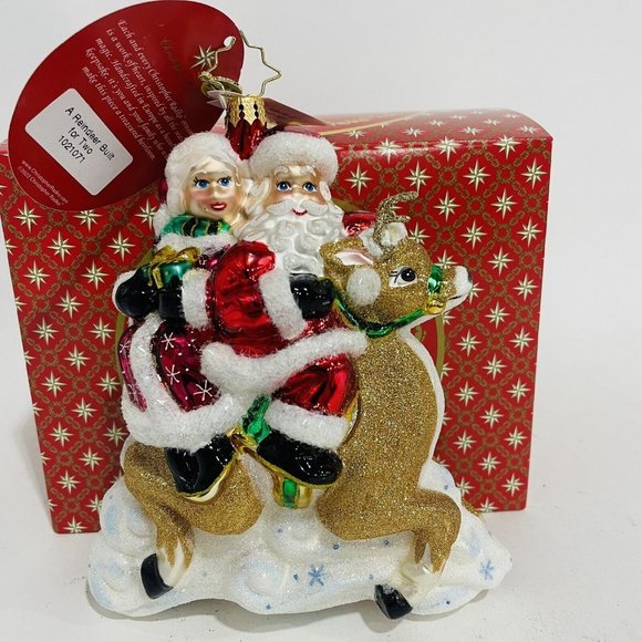 Christopher Radko 1021071 A Reindeer Built for Two Christmas Ornament NWT